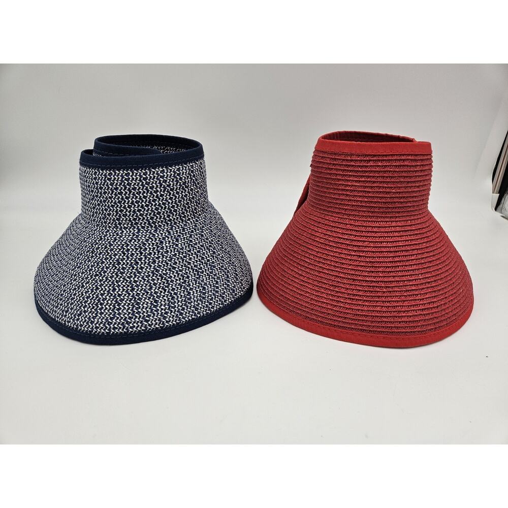 2 San Diego Hat Co Ultrabraid Wide Brim Visors with UPF 50 Red Blue Lot